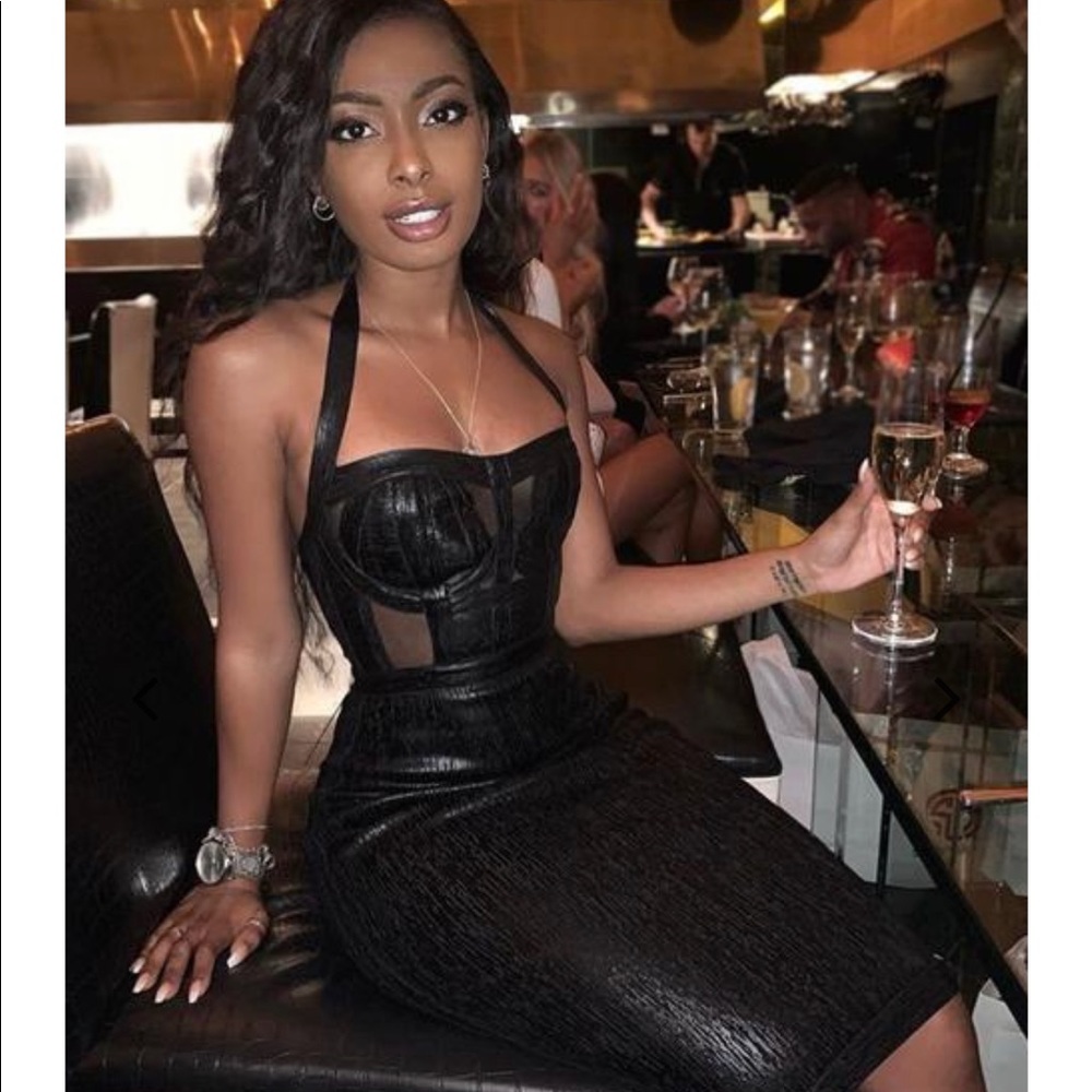 Halter “wetlook” bodycon dress